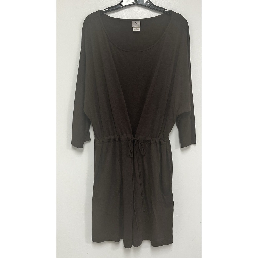 Natori Tunic Mini Dress Women Plus Size 1X Brown 3/4 Sleeve Lightweight Pockets